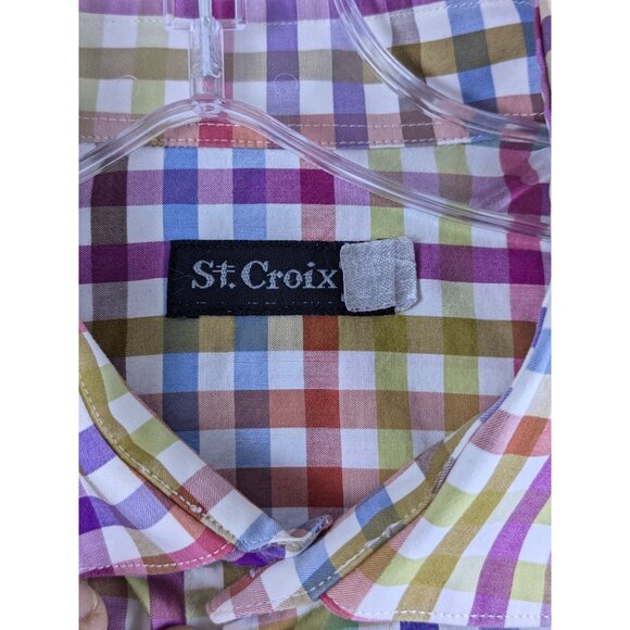 St. Croix Multicolored Rainbow Plaid Button-Down Long Sleeve Shirt Mens XL - Picture 6 of 10